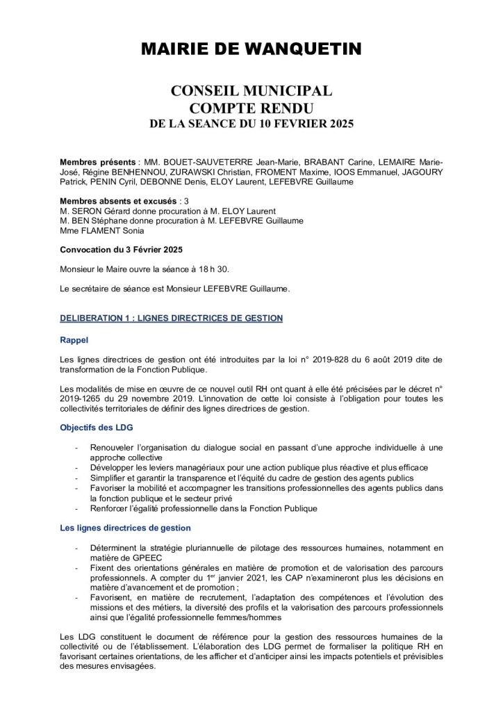 Compte rendu / PV du 10 février 2025