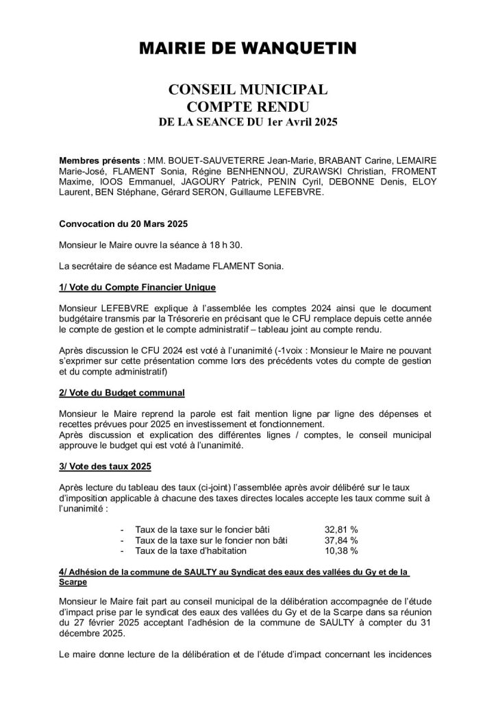 Compte rendu / PV du 01 avril 2025