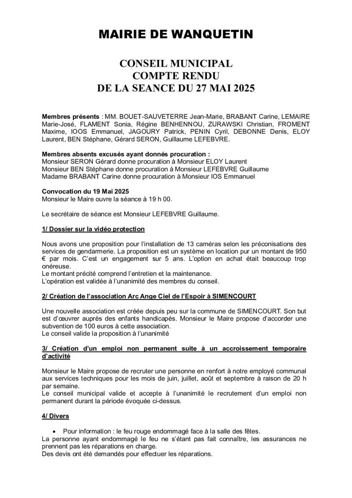 Compte rendu / PV du 27 mai 2025