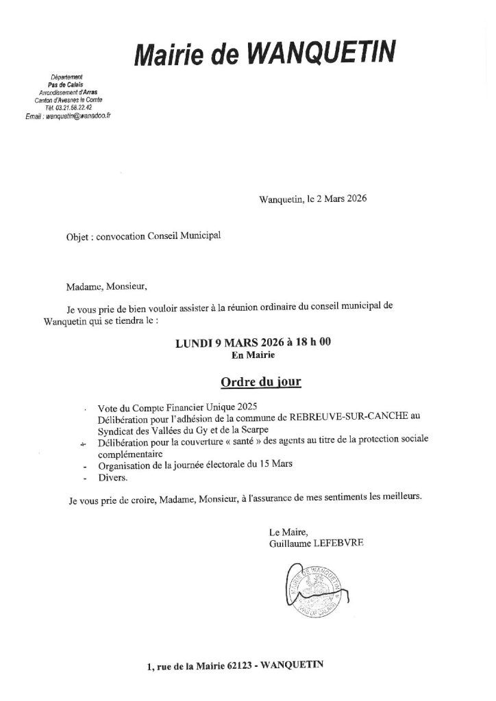 ordre du jour du 9 mars 2026