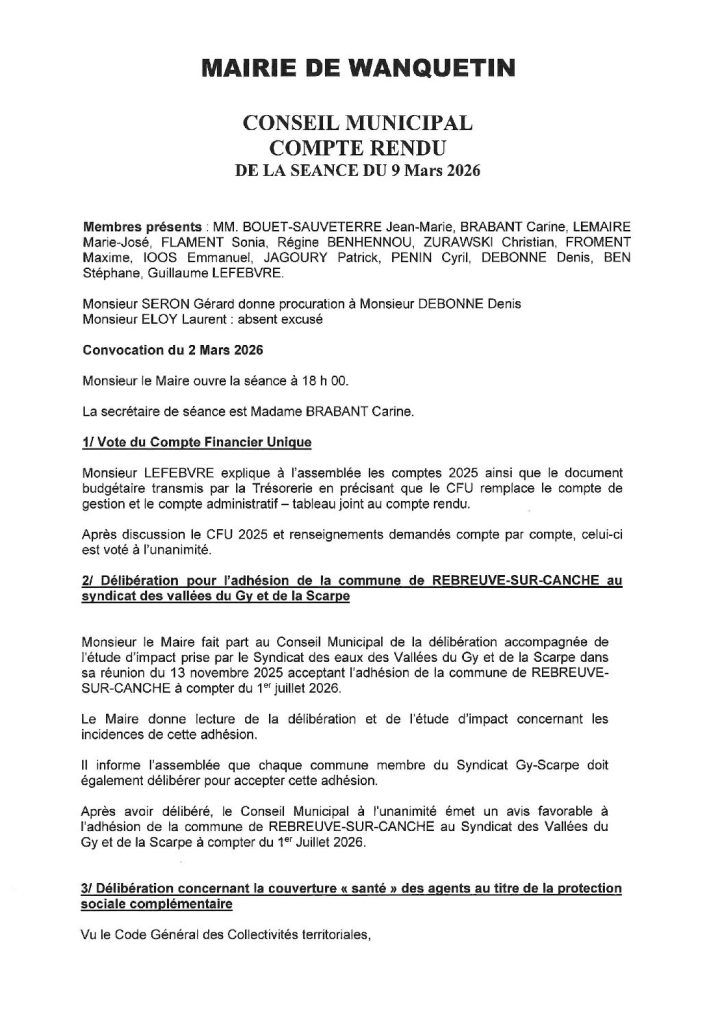 Compte rendu / PV du 9 mars 2026