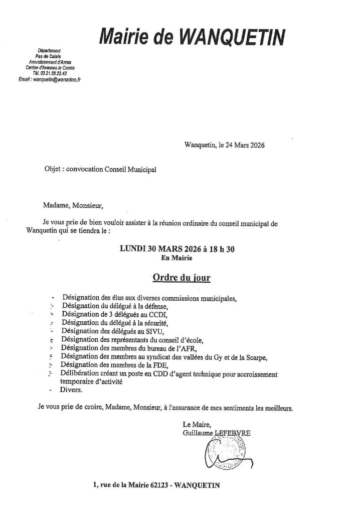 ordre du jour du 30 mars 2026