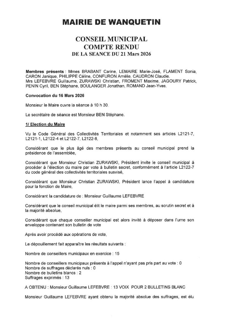 Compte rendu / PV du 21 mars 2026