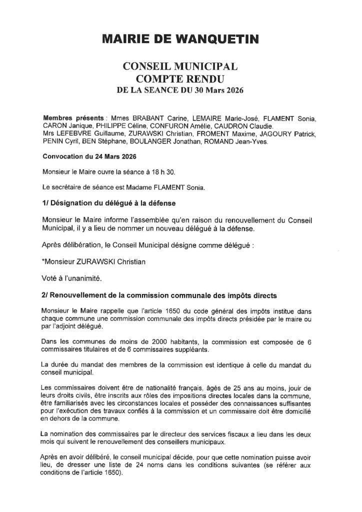 Compte rendu / PV du 30 mars 2026